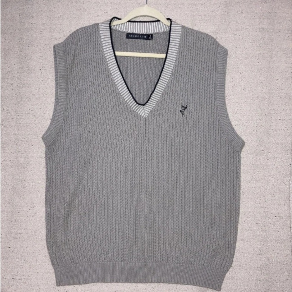 Vintage Ashworth Oatmeal Golf Knit Vest Sweater Pickleball Tennis Men’s M Unisex